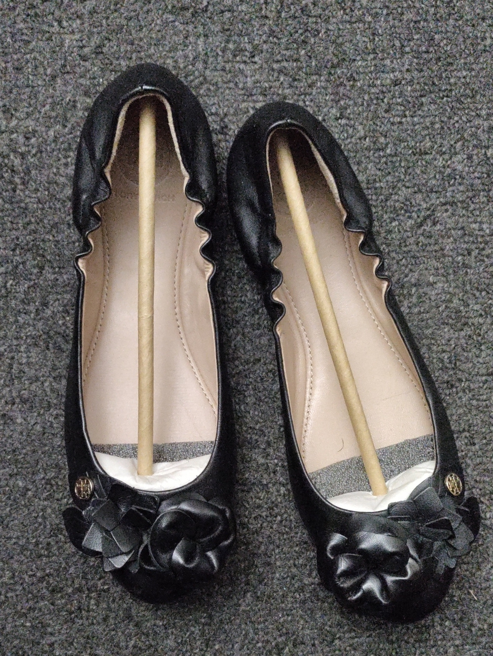 Tory Burch Black Floral Appliqué Ballet Flats